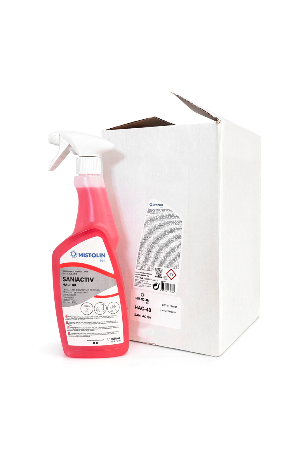 Detergente Desinfetante Anticalcário Saniactiv HAC-40 Mistolin PRO 6 x 750mL