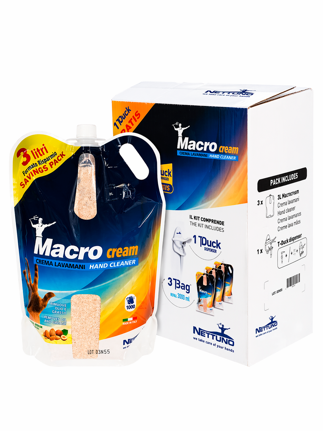 Creme Lava Mãos Macrocream 3 recarga + 1 suporte de oferta T-Box Nettuno